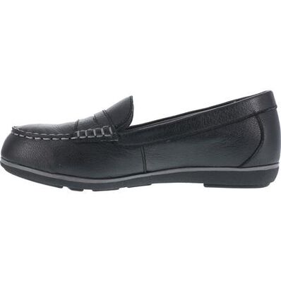 Women's Steel Toe SD Black Penny Loafer, Rockport Top Shore