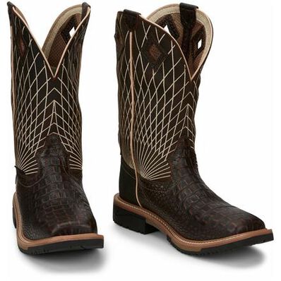 Justin Work Hybred® Derrickman Croc Print Men's Composite Toe Electrical Hazard Pull-on Western Work Boots, , large