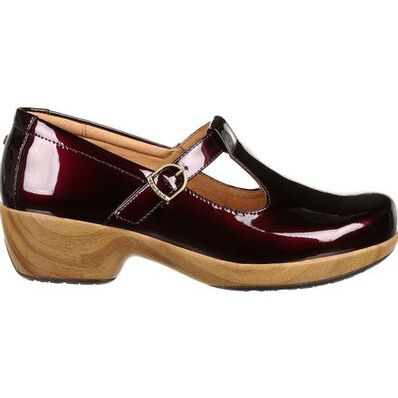 4Eursole Comfort 4Ever Women's Burgundy Patent Leather T-Strap Shoe, , large