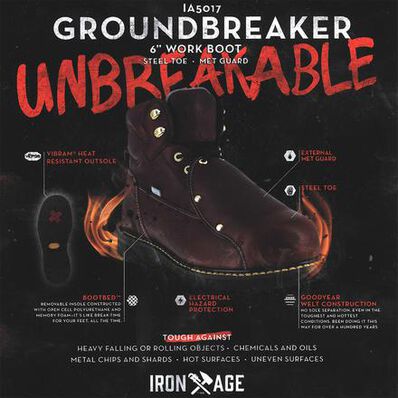 Iron Age Groundbreaker Men's External Metatarsal Guard Steel Toe Work Boot, , large