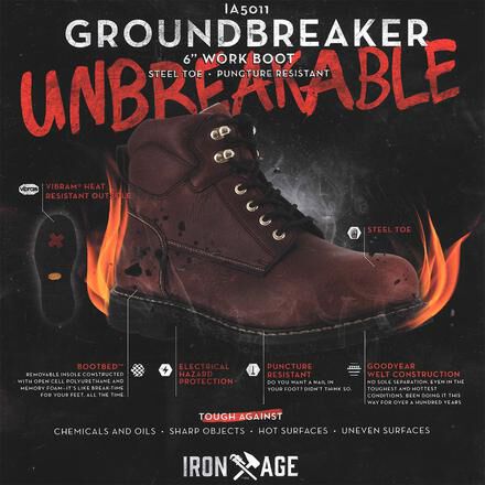Iron Age Groundbreaker Men s 6 inch Steel Toe Electrical Hazard Puncture Resistant Work Boot IA5011