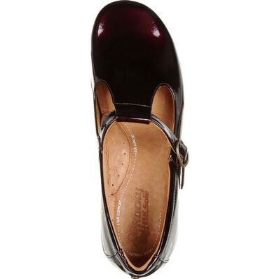4Eursole Comfort 4Ever Women's Burgundy Patent Leather T-Strap Shoe, , large