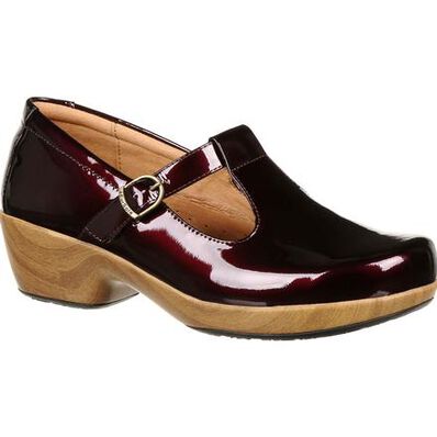 4Eursole Comfort 4Ever Women's Burgundy Patent Leather T-Strap Shoe, , large