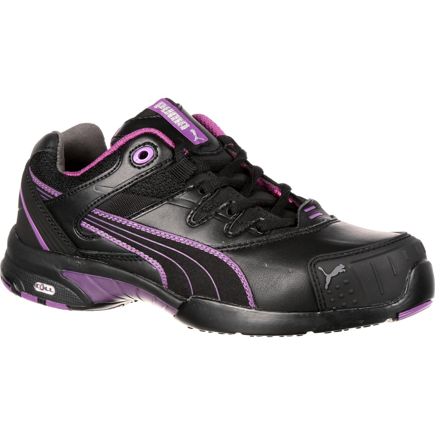 puma black and purple shoes