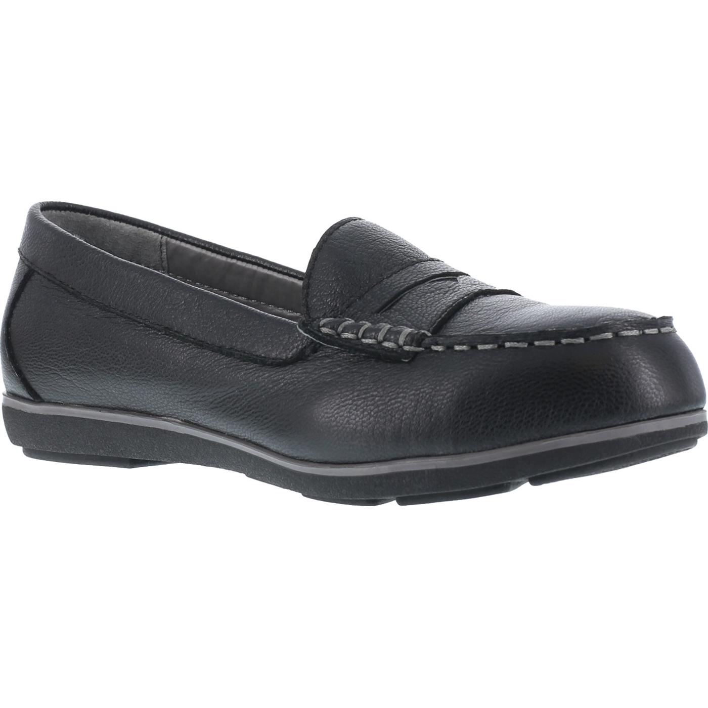 Women's Steel Toe SD Black Penny Loafer, Rockport Top Shore